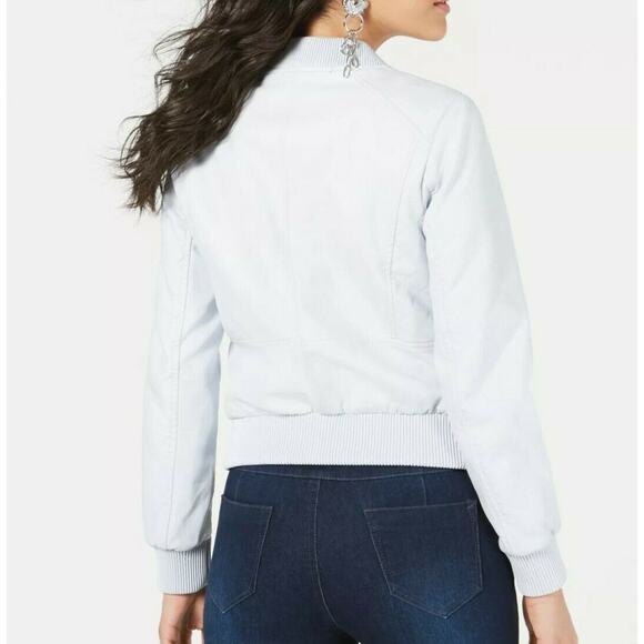 GUESS Womens XL New Ivory Zip Up Casual Jacket MOTO Faux Leather Tough - Picture 2 of 2